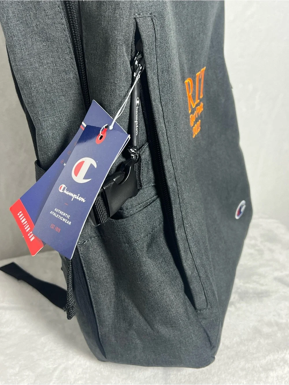 New CHAMPION Charcoal Gray Laptop Backpack w/ “RIT Tiger Pride 2022” Embroidery